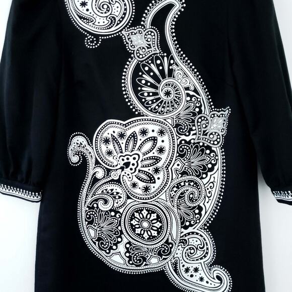 Tibi Black White Paisley Shift Mini Dress Size 0 Cotton Silk Blend - Beautiful! - Picture 3 of 6